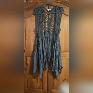 Umgee Slate Grey Crochet Vest